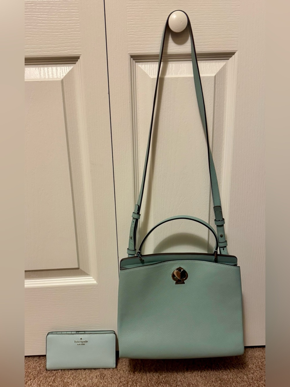 Kate Spade Aqua Pebbled Leather Top-Handle Satchel with Matching Wallet